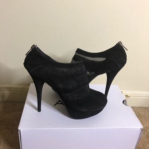 Black Faux Suede & Mesh Heels